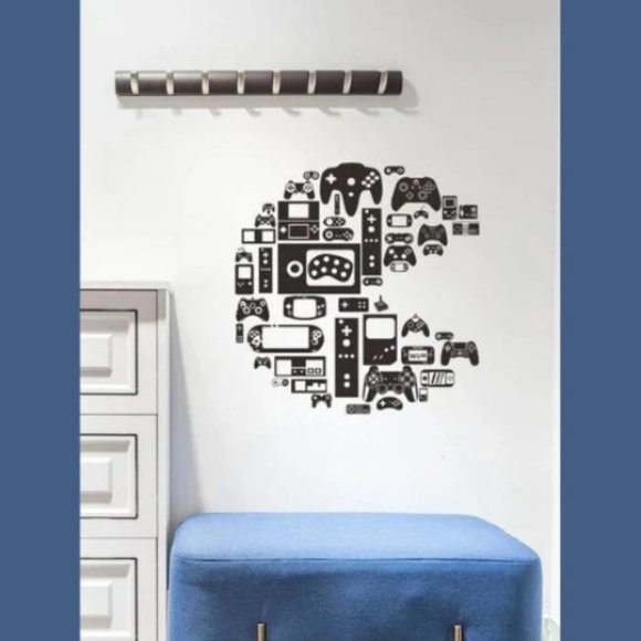 Gamer Wall Decal Pac Man Video Game Play Gamer Controller Kids Room Wall Sticker - Picture 4 of 5